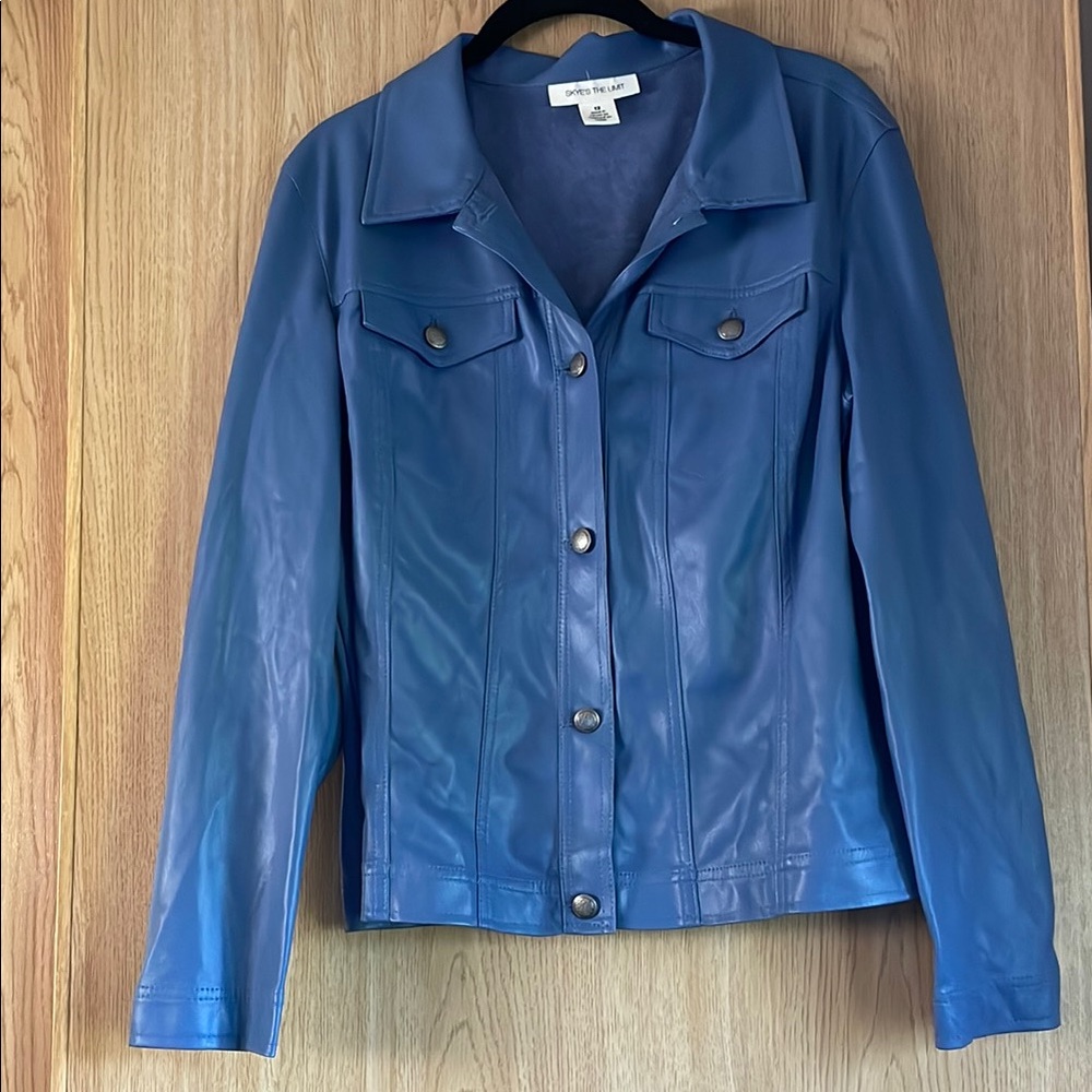 Chico's Blue Leather Jacket Fitted Design